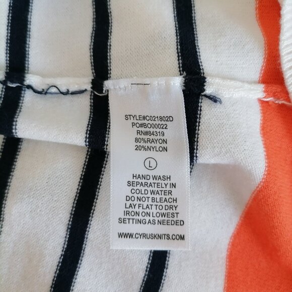 NWT Cyrus Womens White & Orange Round Neck Hi Low Hem Striped Top Size Large - Picture 6 of 6